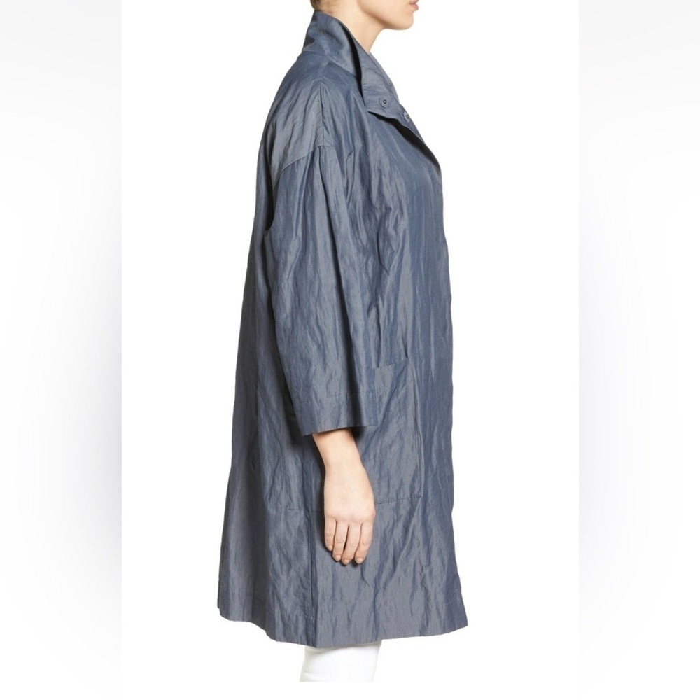 Eileen Fisher Jacket Organic Denim Cotton Metallic Thread Coat Size XL Oversized - Picture 4 of 13